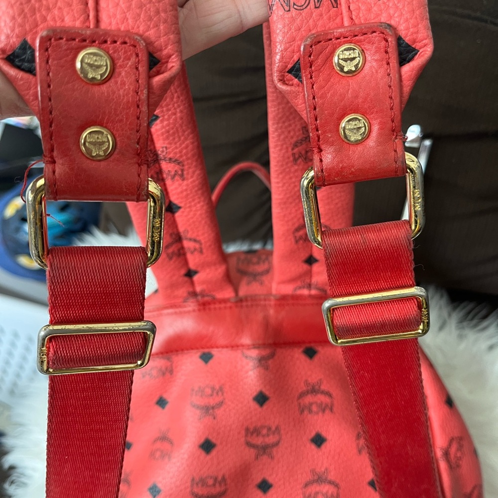 MCM Pink/Coral Logo Studded Backpack - Picture 7 of 16